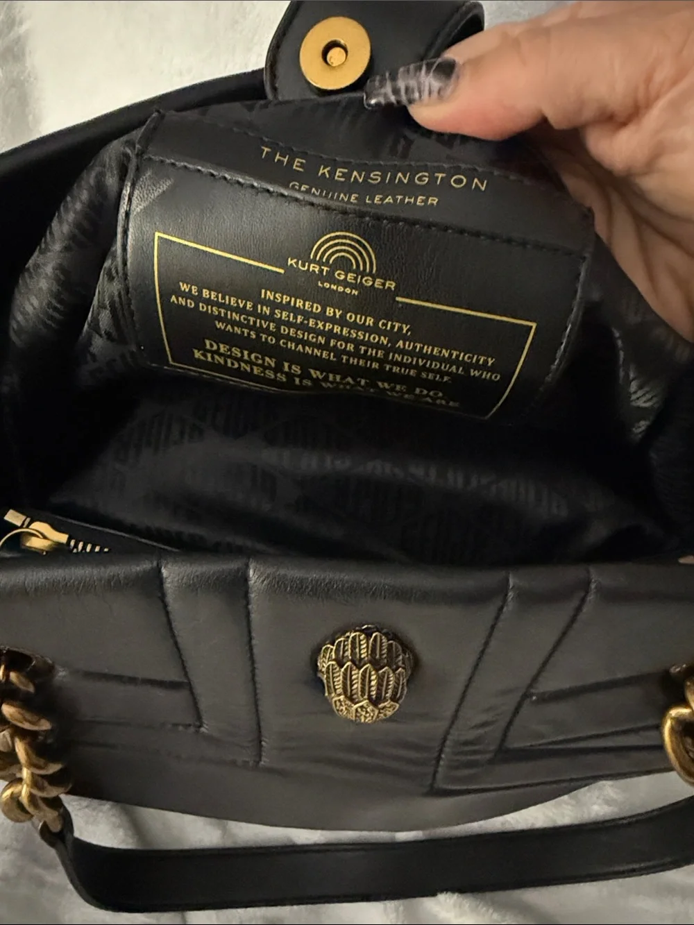 Black Quilted Shoulder Tote with Antiqued Gold Chain Handles